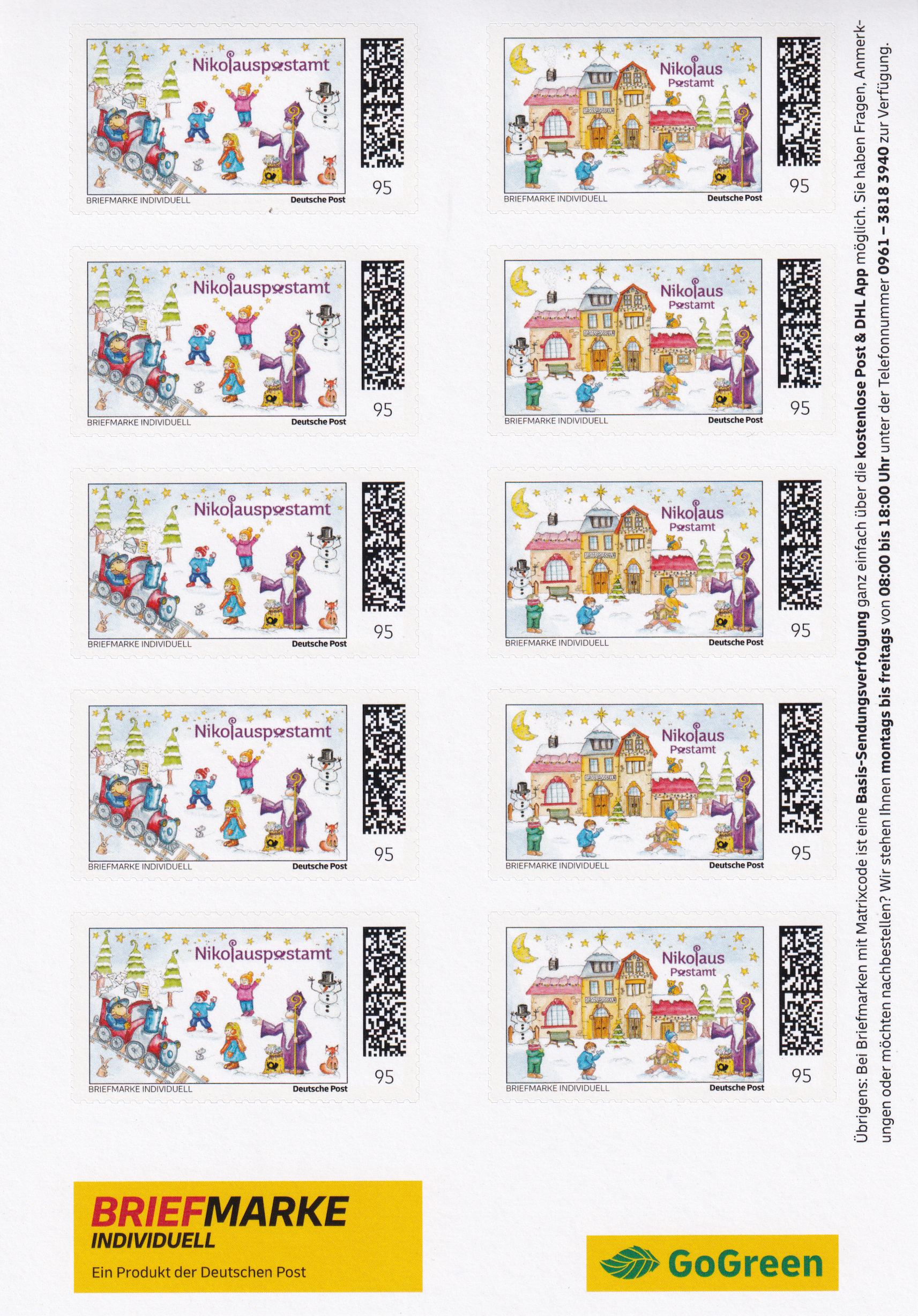 10 Nikolaus Briefmarken Individuell - Bahnhof + Zug - auf DIN A5 Schmuckbogen