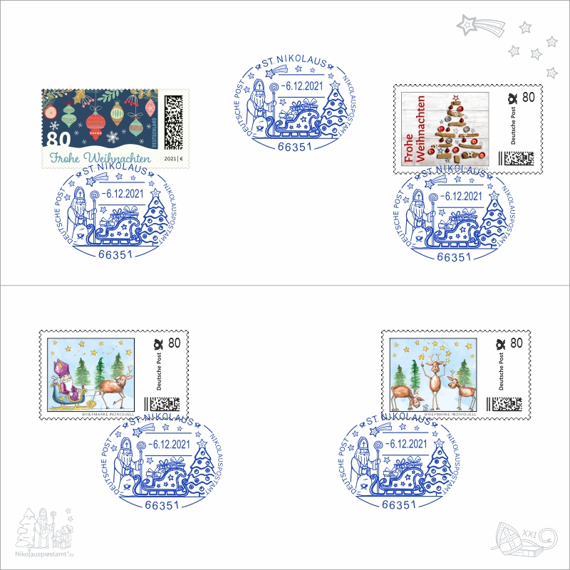 Nikolaus-Klappkarte mit Kuvert - Weihnachten 1 - mit 4 passenden Briefmarken / Briefmarken Individuell und 5 echten Nikolaus Sonderstempel