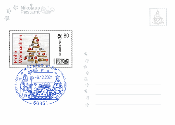 Postkarte - Frohe Weihnachten mit passender Briefmarke Individuell und echtem Nikolaus-Sonderstempel