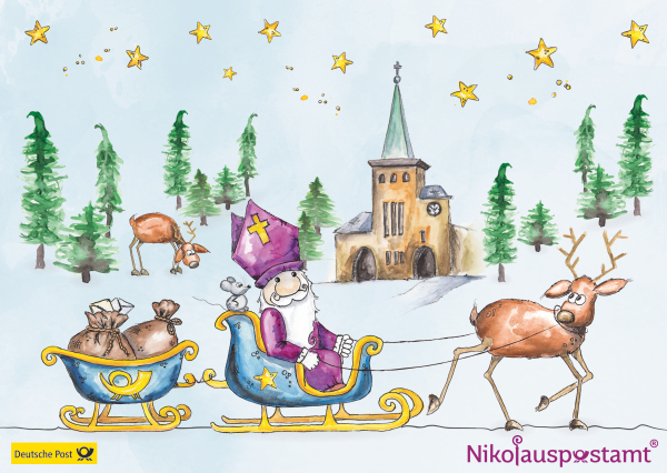 Nikolaus-Postkarte - Nikolausschlitten