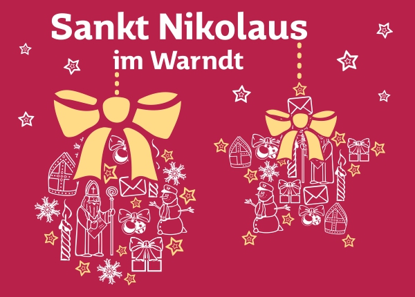 Nikolaus-Postkarte - Weihnachtskugel und Weihnachtsstern