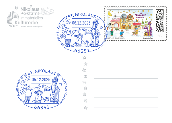 Postkarte - Nikolausstube mit passender Briefmarke Individuell und 2 echten Nikolaus-Sonderstempel