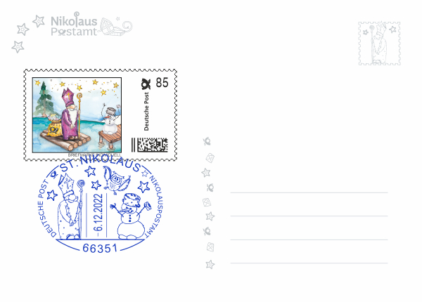 Postkarte - Nikolausfloss mit passender Briefmarke Individuell und echtem Nikolaus-Sonderstempel