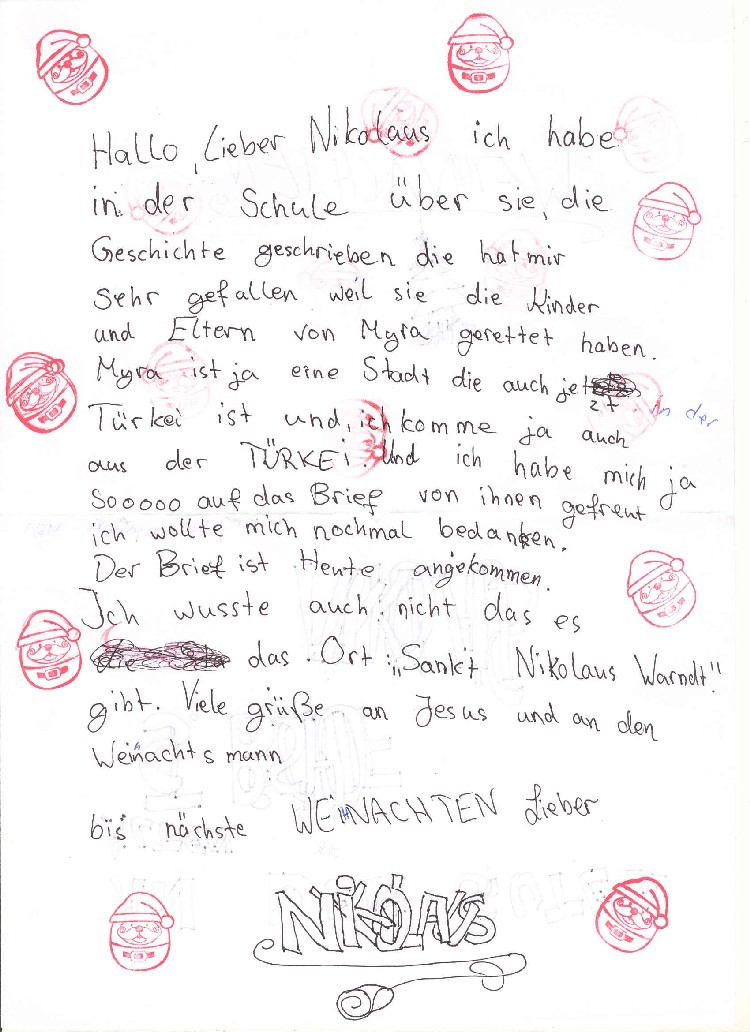 Kinderbrief an den Nikolaus aus St. Nikolaus