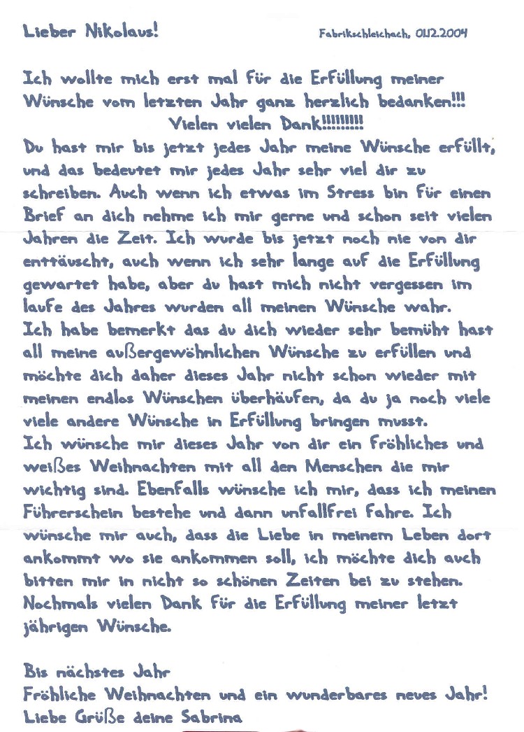 Kinderbrief an den Nikolaus aus St. Nikolaus