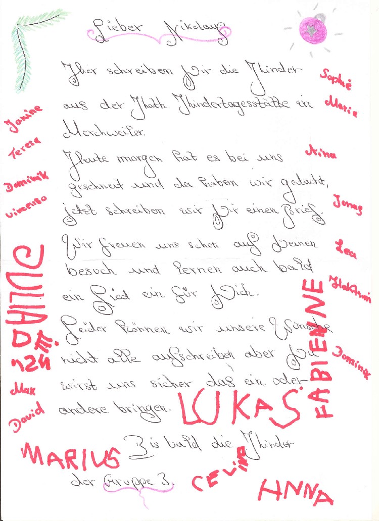 Kinderbrief an den Nikolaus aus St. Nikolaus