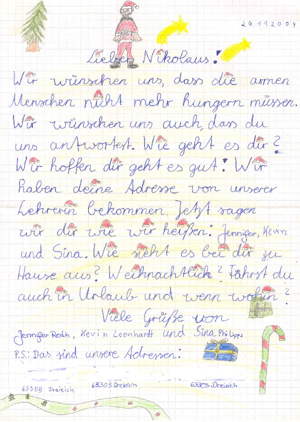 Kinderbrief an den Nikolaus aus St. Nikolaus