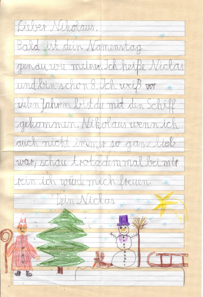 Kinderbrief an den Nikolaus aus St. Nikolaus