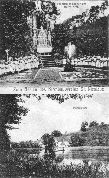 Post Ansichtskarte Fronleichnamsalter des Herrn Kern und Blick auf den Mühlweiher