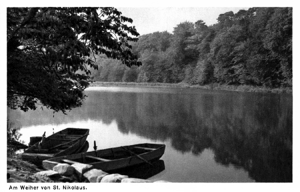 Post Ansichtskarte mit Blick über den Weiher. Um 1931