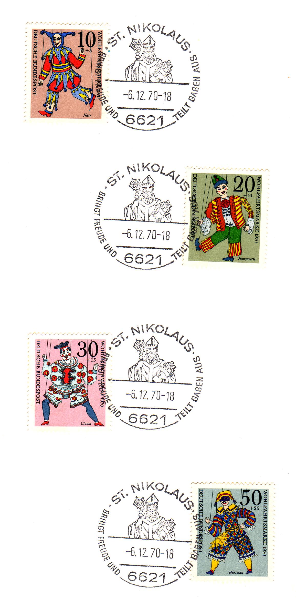 Der Nikolaus Sonderstempel auf Wohlfahrtsmarken 1970