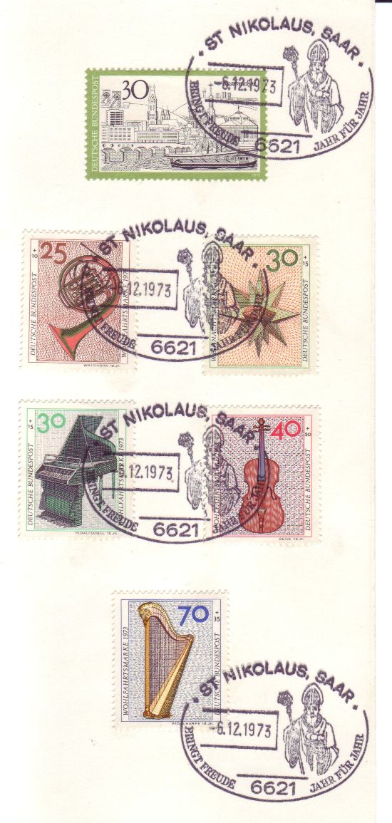 Der Nikolaus Sonderstempel auf Wohlfahrtsmarken 1973