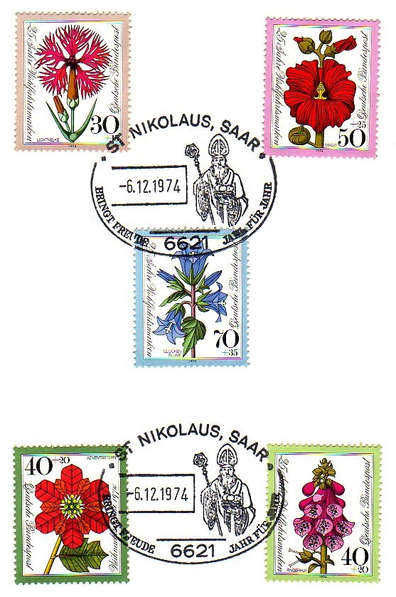 Der Nikolaus Sonderstempel auf Wohlfahrtsmarken 1974