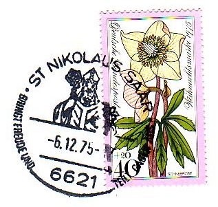 Der Nikolaus-Sonderstempel auf Weihnachtsmarke 1975