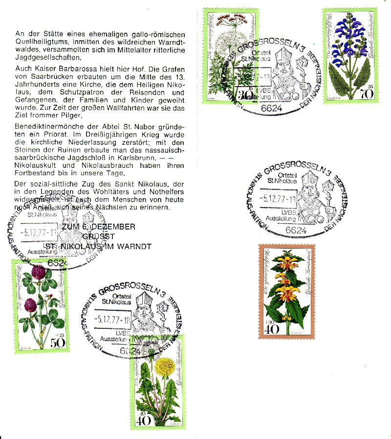 Der Nikolaus Sonderstempel auf Wohlfahrtsmarken 1977