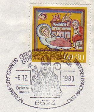 Der Nikolaus-Sonderstempel auf Weihnachtsmarke 1980