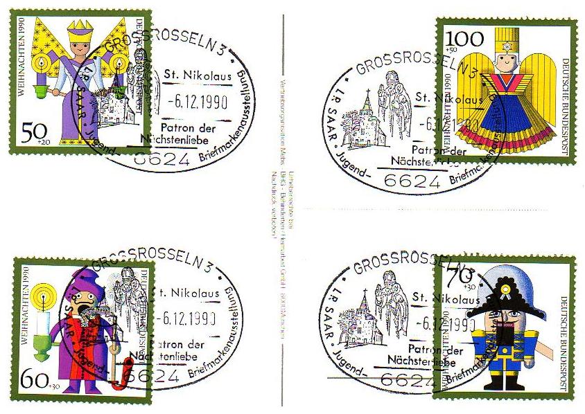 Der Nikolaus-Sonderstempel auf Wohlfahrtsmarken 1990