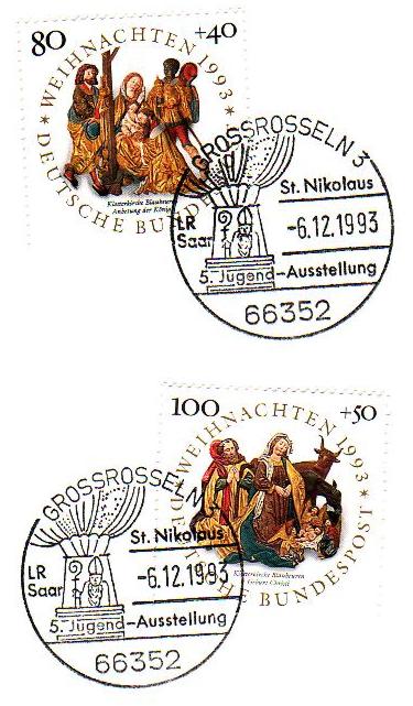 Der Nikolaus-Sonderstempel auf Weihnachtsmarken 1993