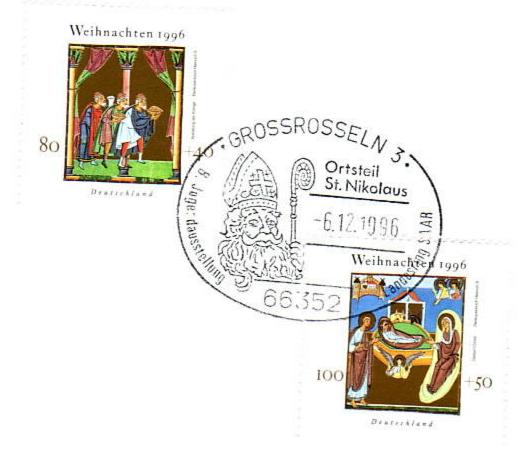 Der Nikolaus-Sonderstempel auf Weihnachtsmarken 1996