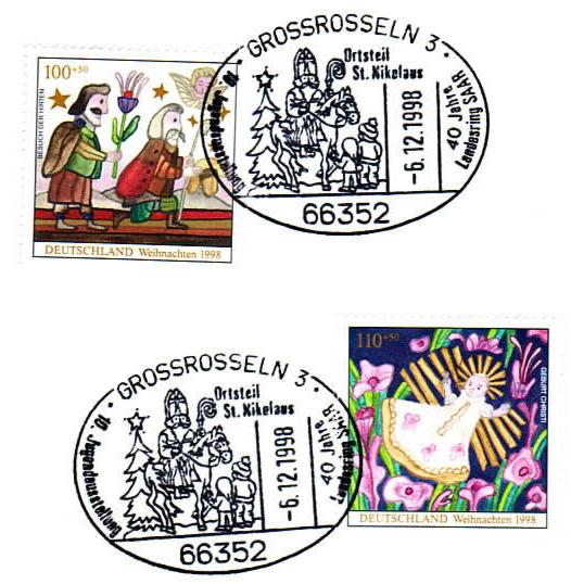 Der Nikolaus-Sonderstempel auf Weihnachtsmarken 1998