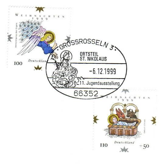 Der Nikolaus-Sonderstempel auf Weihnachtsmarken 1999
