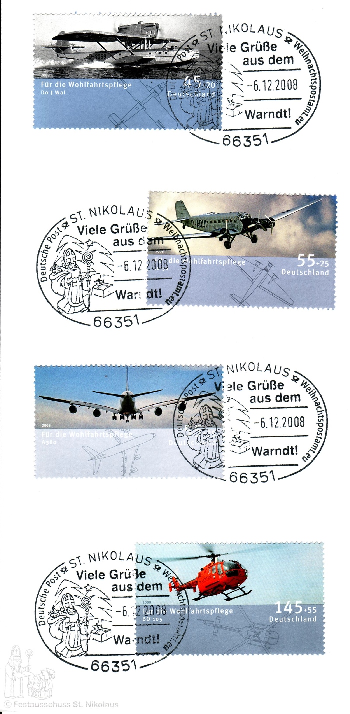 Der Nikolaus Sonderstempel auf Wohlfahrtsmarken 2008