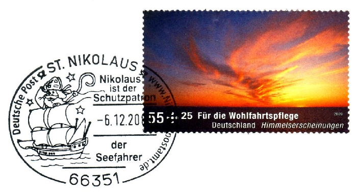 Der Nikolaus Sonderstempel auf Wohlfahrtsmarke 2009