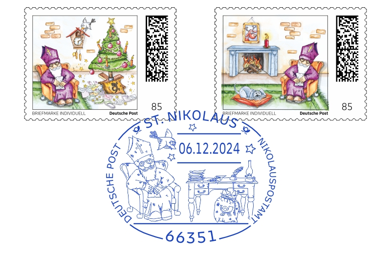 Der Nikolaus-Sonderstempel auf Nikolausmarken 2024