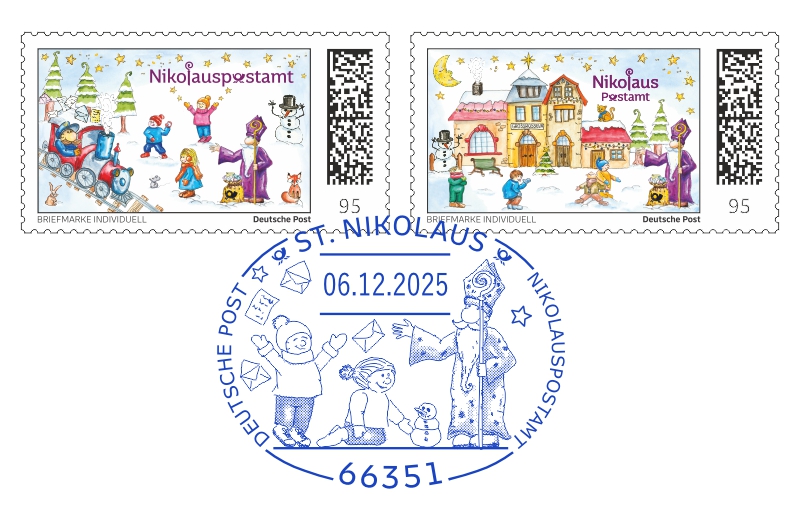 Der Nikolaus-Sonderstempel auf Nikolausmarken 2025