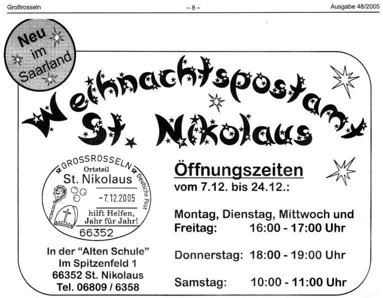 Eröffnung der Weihnachtspostfiliale St. Nikolaus