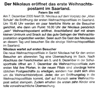 Die Eröffnung der Weihnachtspostfiliale St. Nikolaus am 07.12.2005
